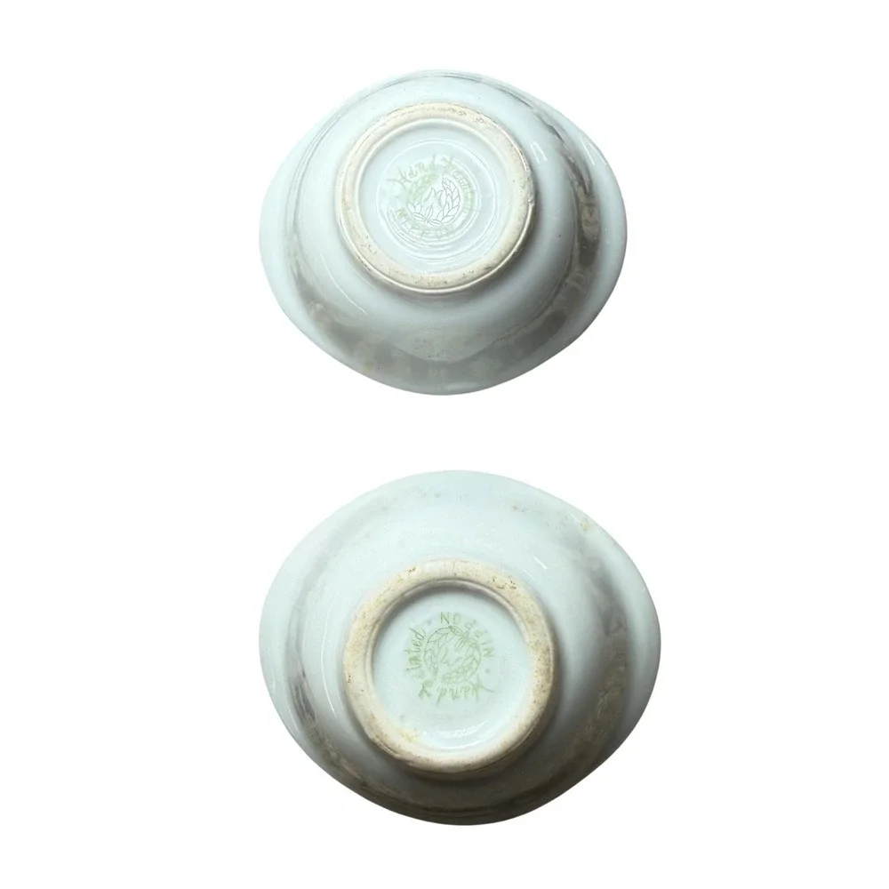 Vtg Hand Painted Nippon Salt Cellars Set Floral Porcelain Open Salts‎ Heirloom